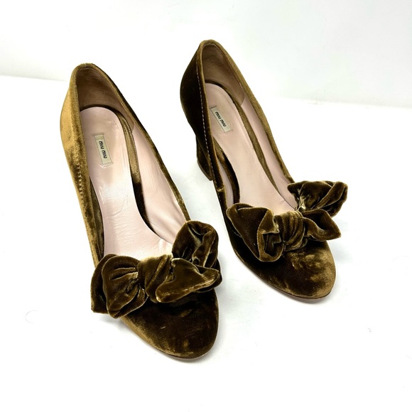 MIU MIU crushed velvet heels with bow, made in Italy, size 39.5 - Picture 6 of 12